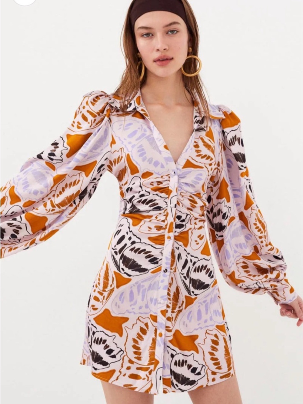 For Love & Lemons Mini Dress in White, Orange & Black Butterfly Print